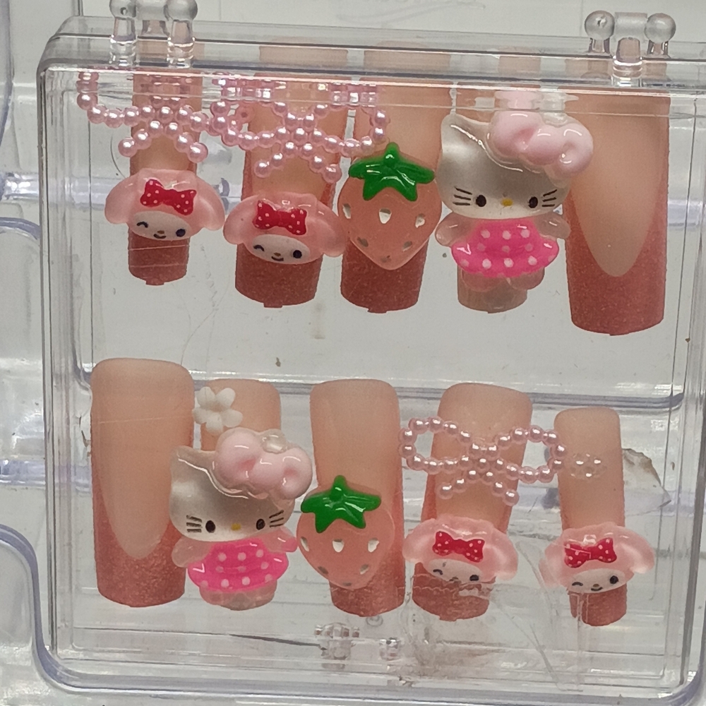 Cute Pink Cartoon Nail Set